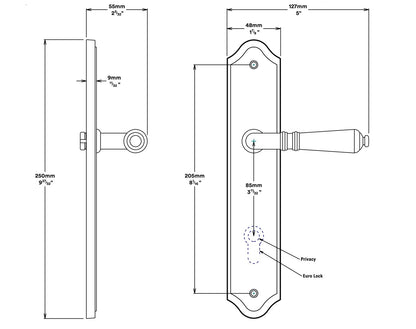 Iver Sarlat Door Lever Handle on Shouldered Backplate Entrance Kit Key/Key
