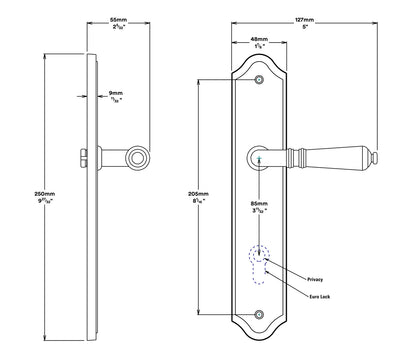 Iver Sarlat Door Lever Handle on Shouldered Backplate Passage Kit - Available in Various Finishes