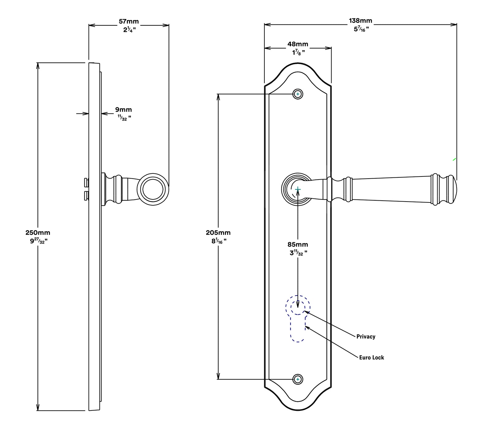 Iver Verona Door Lever Handle on Shouldered Backplate Passage Kit - Available in Various Finishes
