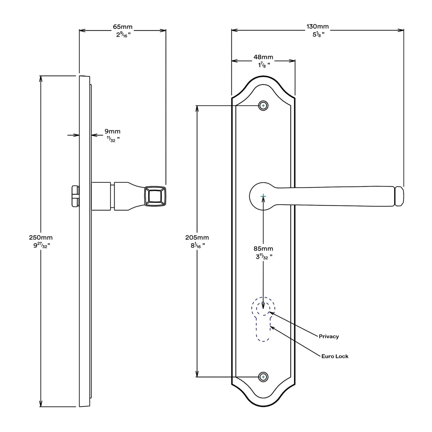 Iver Annecy Door Lever Handle on Shouldered Backplate Entrance Kit Key/Thumb