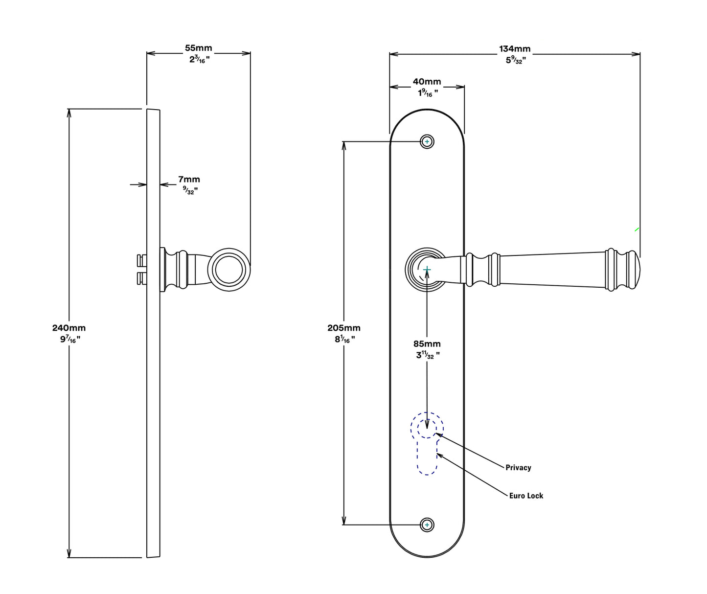Iver Verona Door Lever Handle on Oval Backplate Entrance Kit Key/Thumb