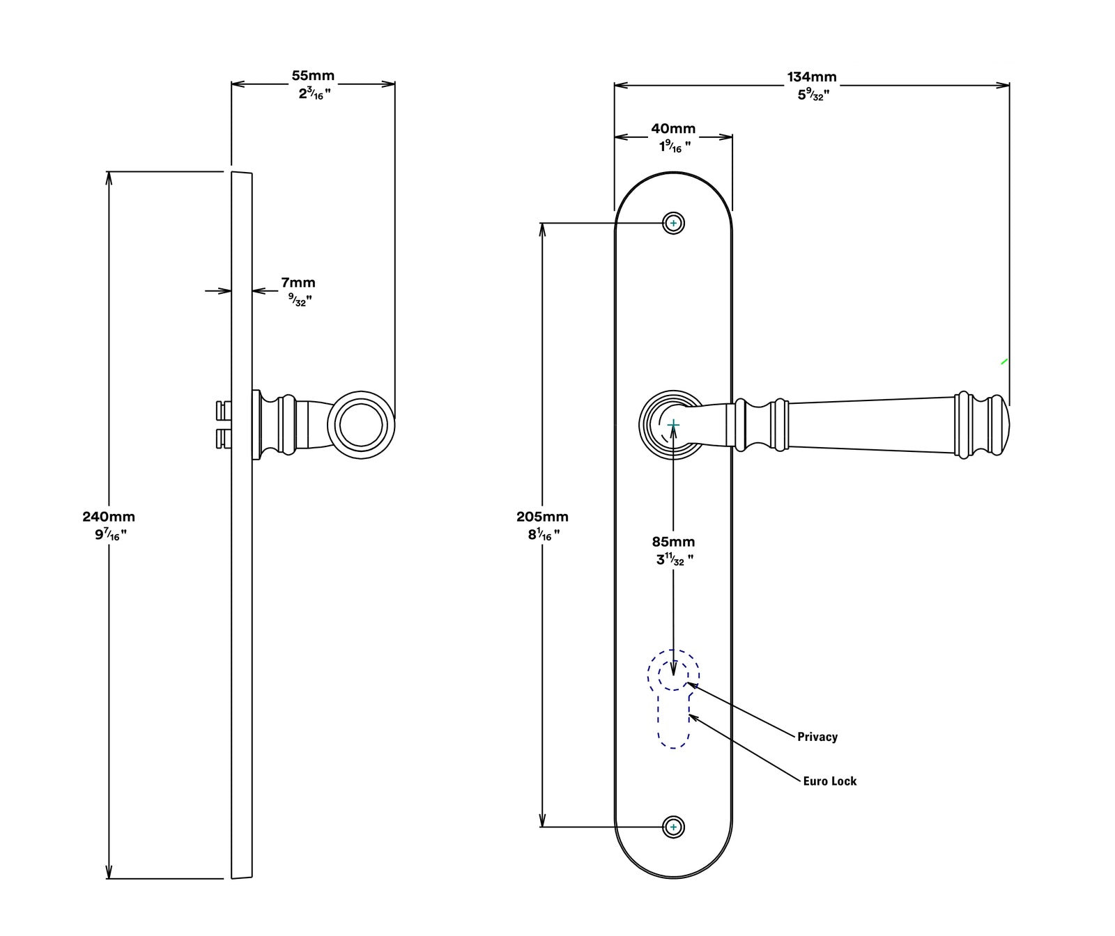 Iver Verona Door Lever Handle on Oval Backplate Entrance Kit Key/Thumb