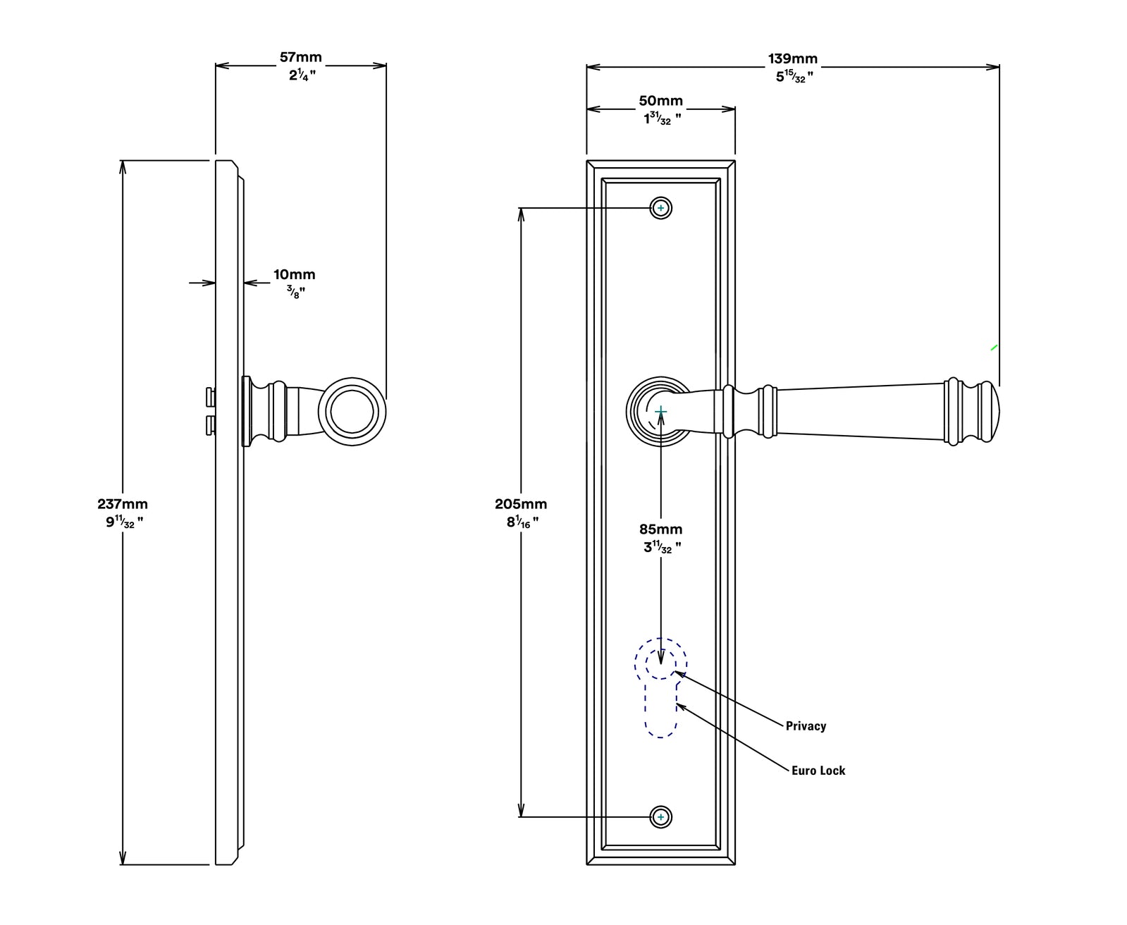 Iver Verona Door Lever Handle on Stepped Backplate Passage Kit - Available in Various Finishes