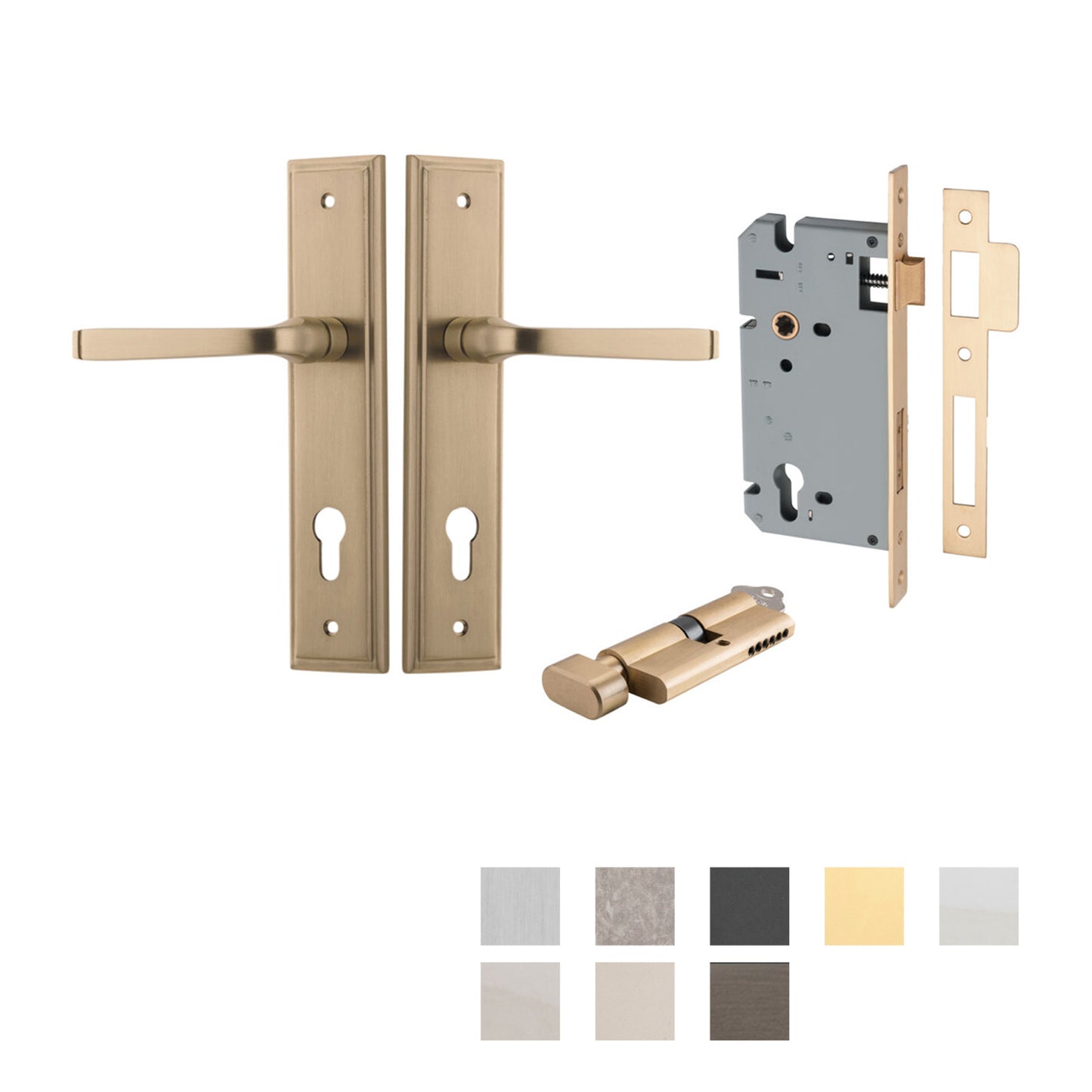 Iver Annecy Door Lever Handle on Stepped Backplate Entrance Kit Key/Thumb