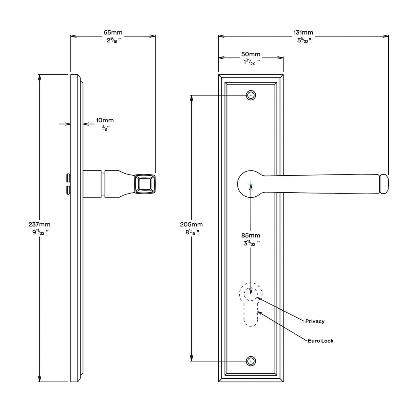 Iver Annecy Door Lever Handle on Stepped Backplate Entrance Kit Key/Thumb