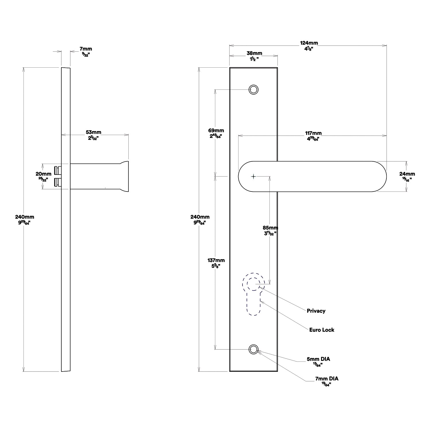 Iver Bronte Door Lever Handle on Rectangular Backplate Entrance Kit Key/Key