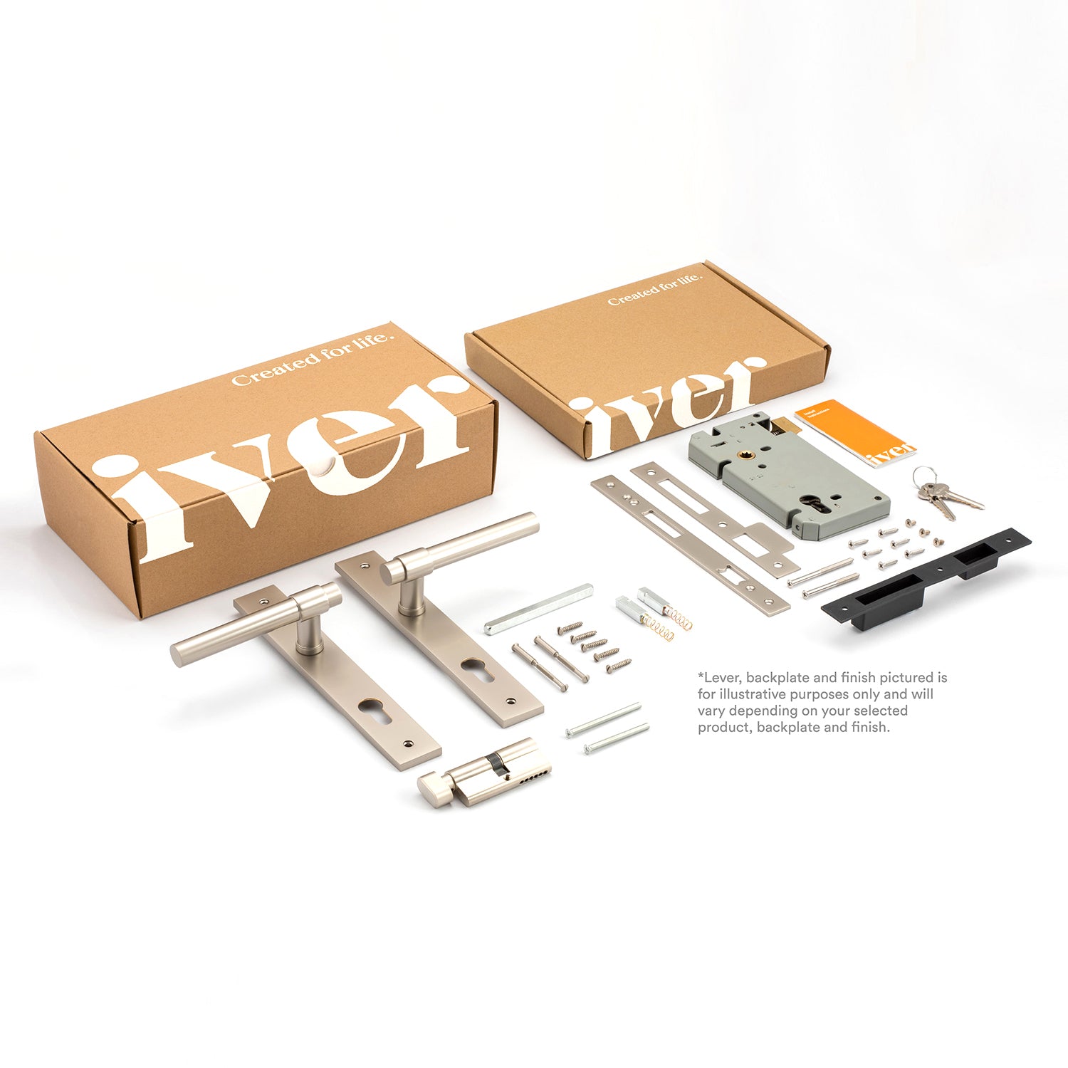 Iver Bronte Door Lever Handle on Rectangular Backplate Entrance Kit Key/Thumb