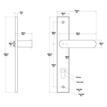 Iver Bronte Door Lever Handle on Rectangular Backplate Entrance Kit Key/Thumb