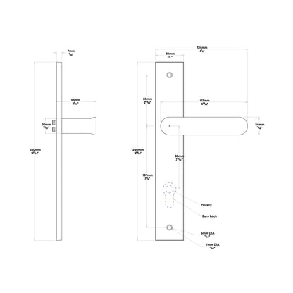 Iver Bronte Door Lever Handle on Rectangular Backplate Privacy Kit with Turn