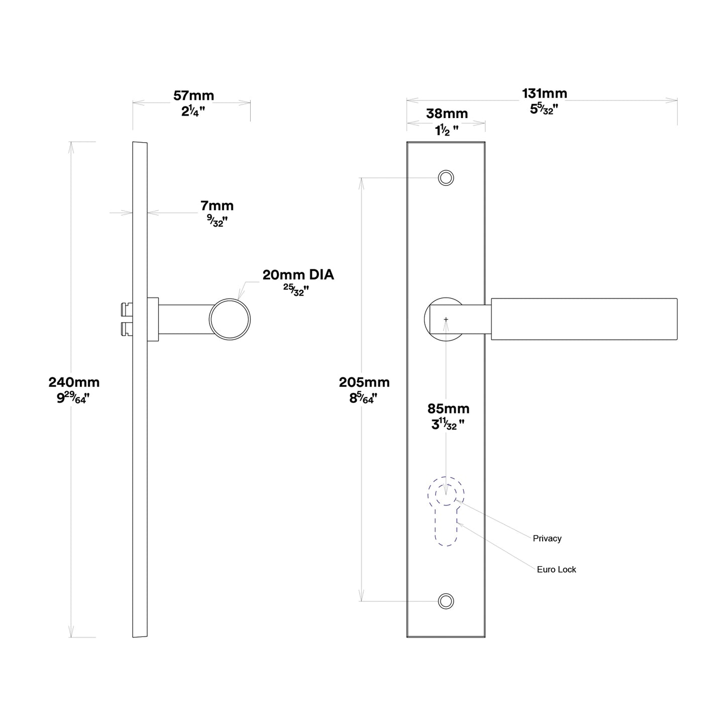 Iver Berlin Door Lever Handle on Rectangular Backplate Passage Kit - Available in Various Finishes