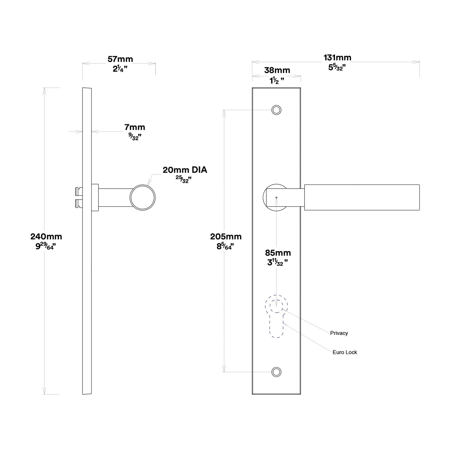 Iver Berlin Door Lever Handle on Rectangular Backplate Privacy Kit - Available in Various Finishes