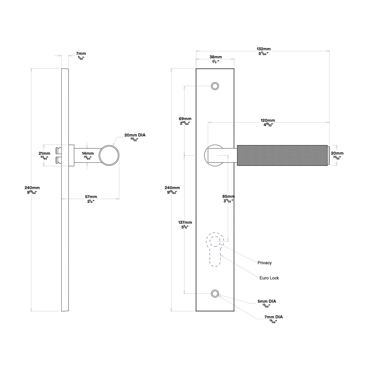 Iver Brunswick Door Lever Handle on Rectangular Backplate Privacy Kit