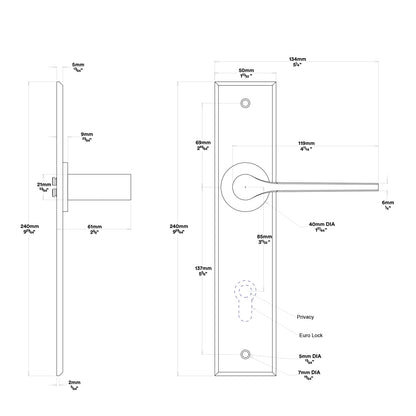 Iver Como Door Lever Handle on Rectangular Backplate Entrance Kit Key/Thumb