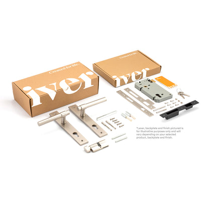 Iver Como Door Lever Handle on Rectangular Backplate Entrance Kit Key/Thumb