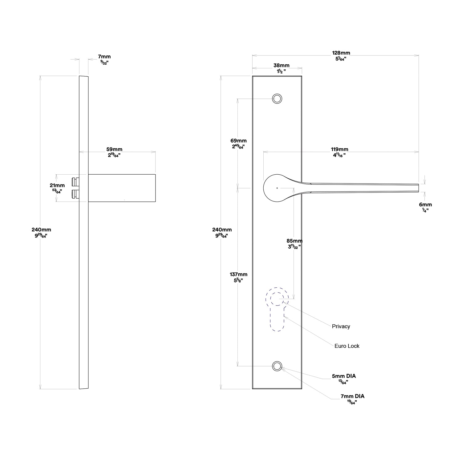 Iver Como Door Lever Handle on Rectangular Backplate Passage Kit - Available in Various Finishes