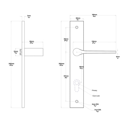 Iver Como Door Lever Handle on Rectangular Backplate Passage Kit - Available in Various Finishes