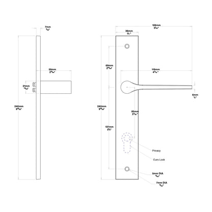 Iver Como Door Lever Handle on Rectangular Backplate Privacy Kit - Available in Various Finishes