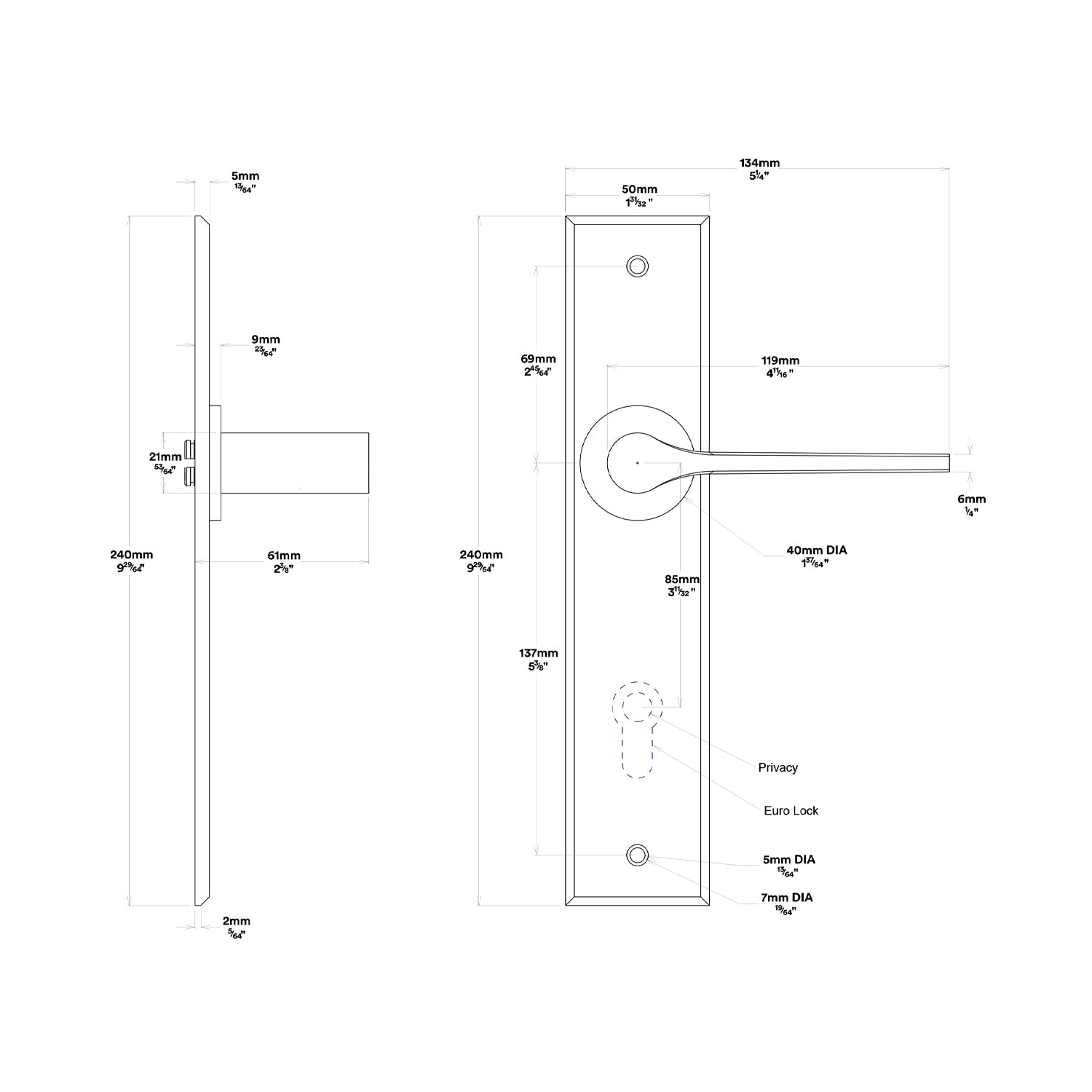 Iver Como Door Lever Handle on Chamfered Backplate Entrance Kit Key/Key