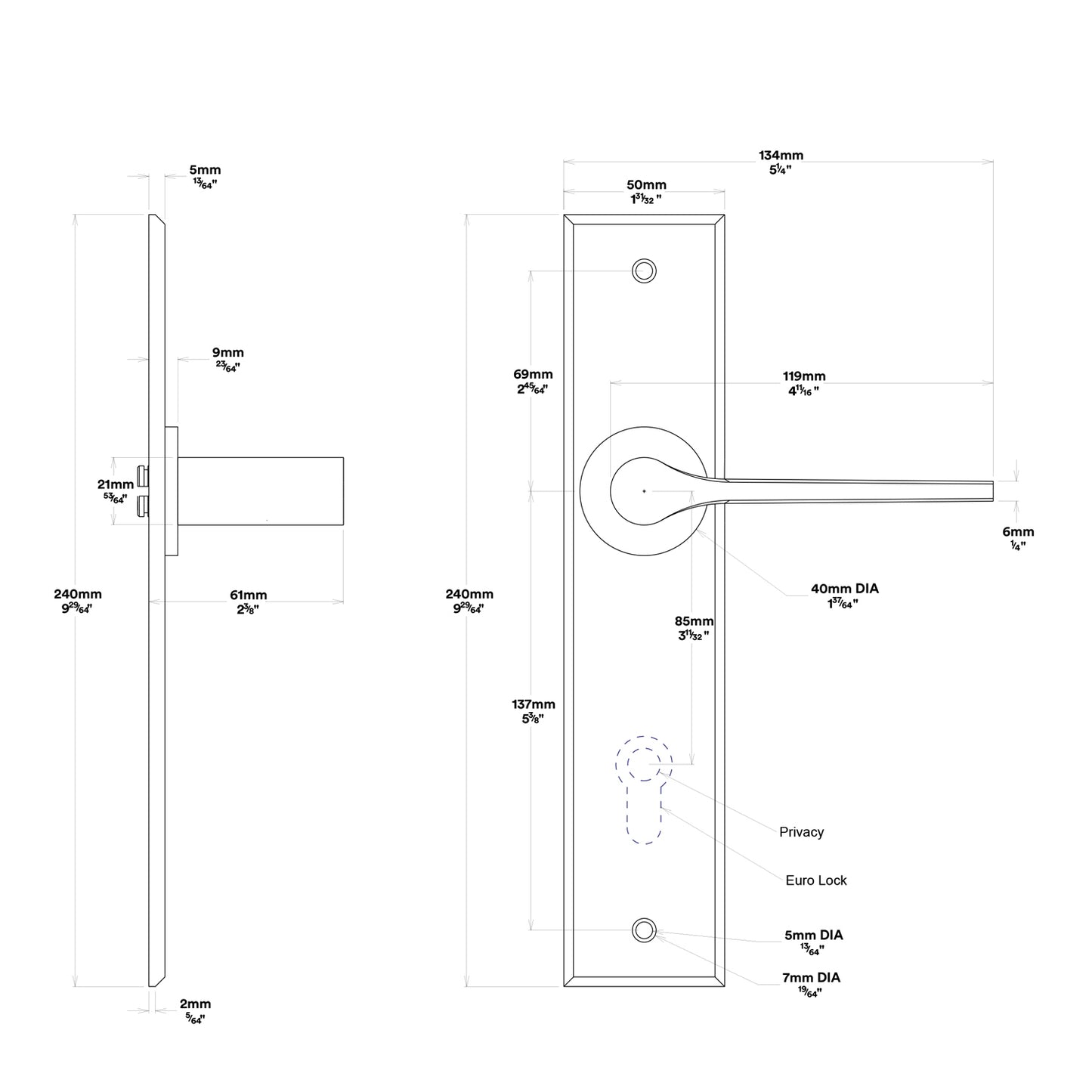 Iver Como Door Lever Handle on Chamfered Backplate Entrance Kit Key/Thumb
