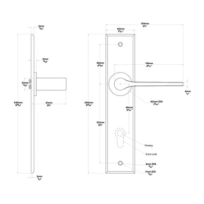 Iver Como Door Lever Handle on Chamfered Backplate Passage Kit - Available in Various Finishes