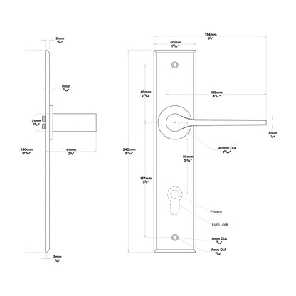 Iver Como Door Lever Handle on Chamfered Backplate Privacy Kit - Available in Various Finishes