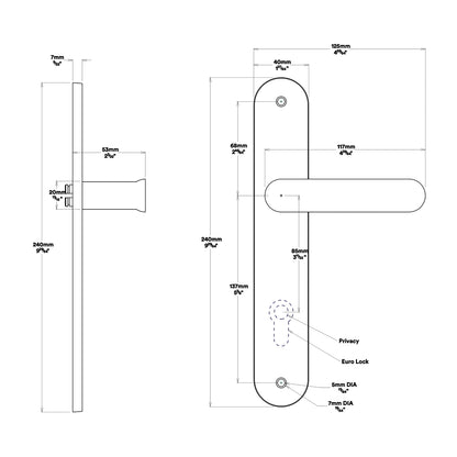 Iver Bronte Door Lever Handle on Oval Backplate Entrance Kit Key/Key - Available in Various Finishes