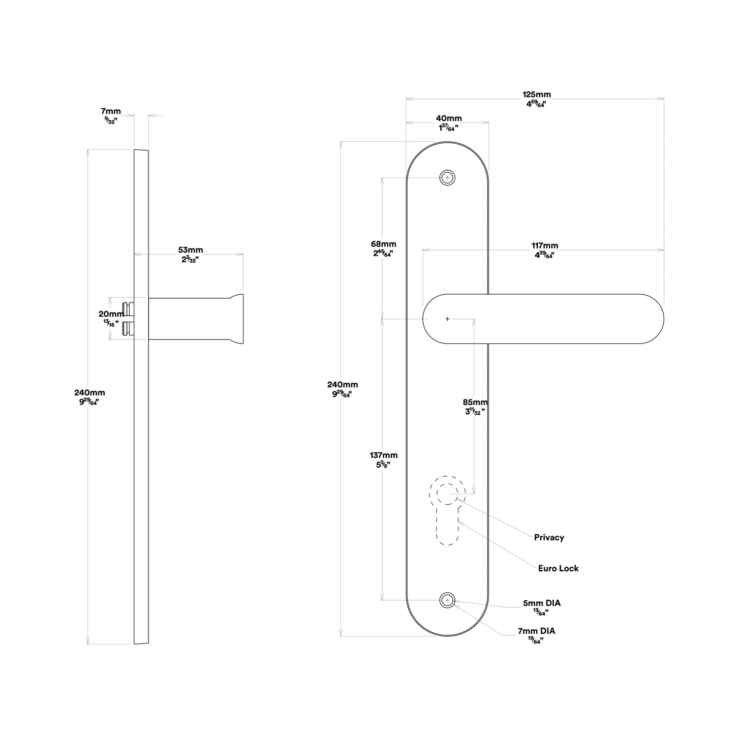 Iver Bronte Door Lever Handle on Oval Backplate Privacy Kit with Turn