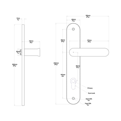 Iver Bronte Door Lever Handle on Oval Backplate Privacy Kit with Turn