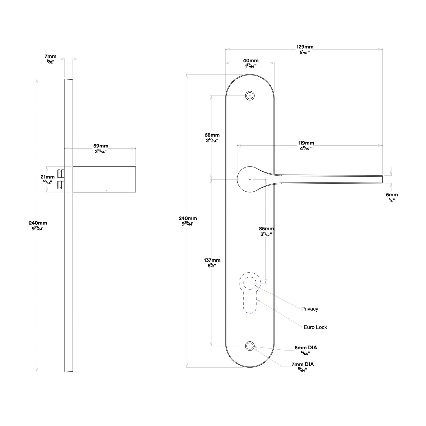 Iver Como Door Lever Handle on Oval Backplate Passage Kit - Available in Various Finishes