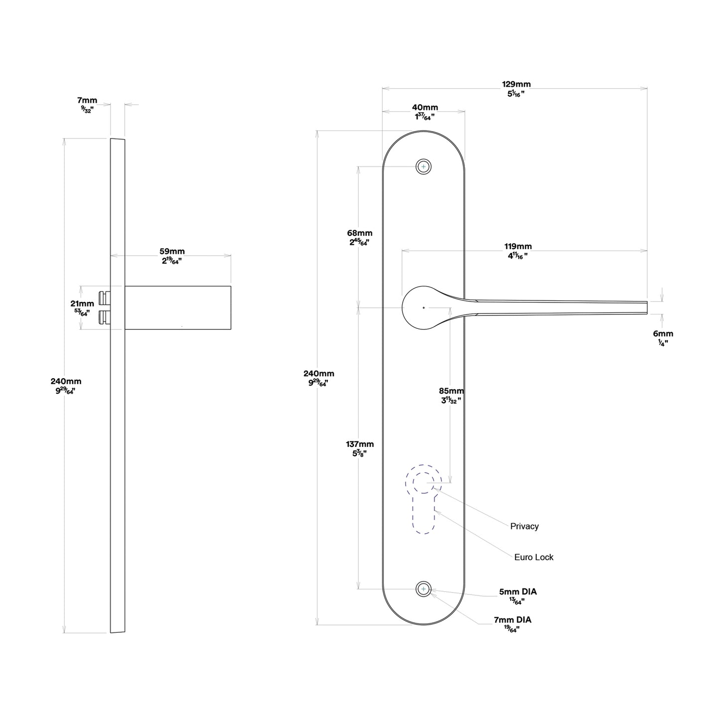 Iver Como Door Lever Handle on Oval Backplate Privacy Kit - Available in Various Finishes
