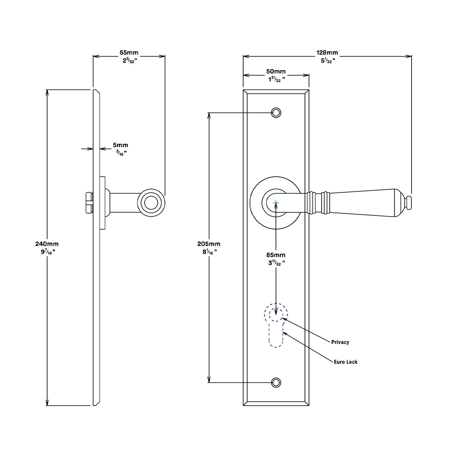 Iver Sarlat Door Lever Handle on Chamfered Backplate Entrance Kit Key/Key