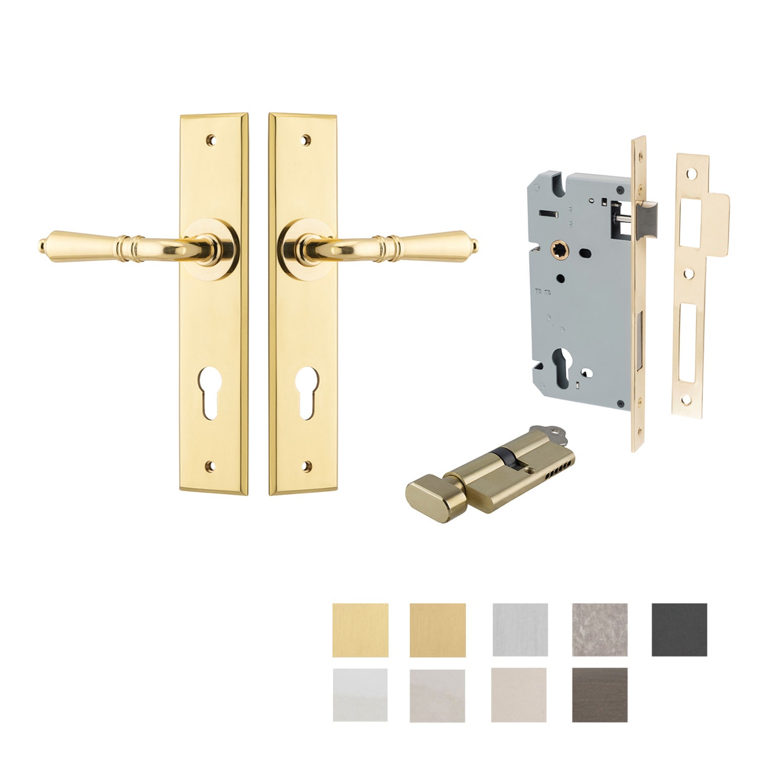 Iver Sarlat Door Lever Handle on Chamfered Backplate Entrance Kit Key/Thumb