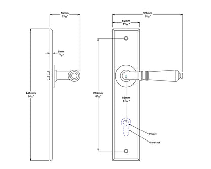 Iver Sarlat Door Lever Handle on Chamfered Backplate Passage Kit - Available in Various Finishes