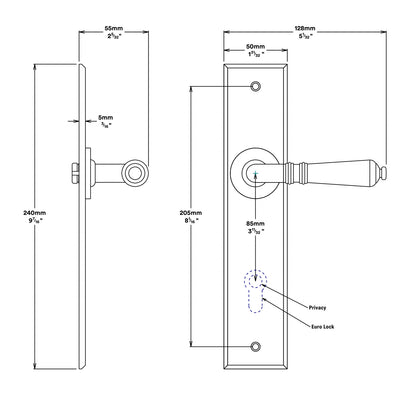 Iver Sarlat Door Lever Handle on Chamfered Backplate Privacy Kit - Available in Various Finishes