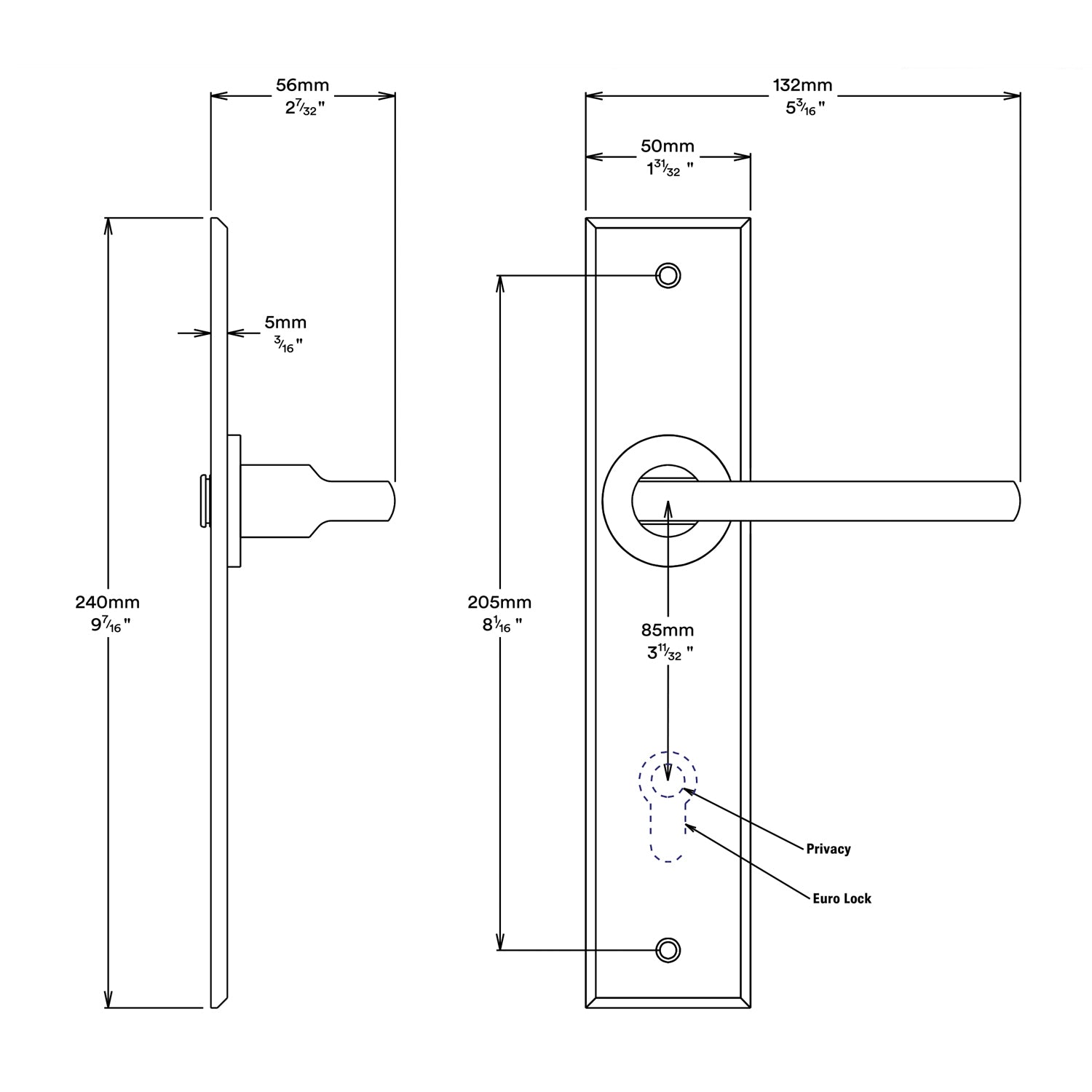 Iver Baltimore Door Lever Handle on Chamfered Backplate Entrance Kit Key/Thumb