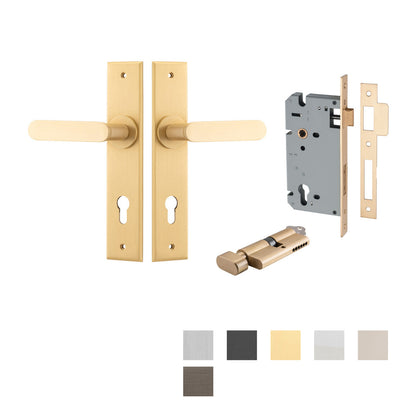 Iver Bronte Door Lever Handle on Chamfered Backplate Entrance Kit Key/Thumb