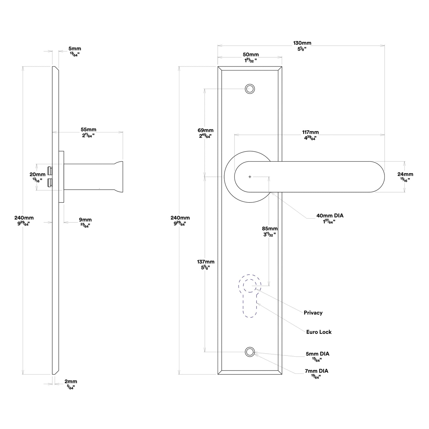 Iver Bronte Door Lever Handle on Chamfered Backplate Entrance Kit Key/Thumb