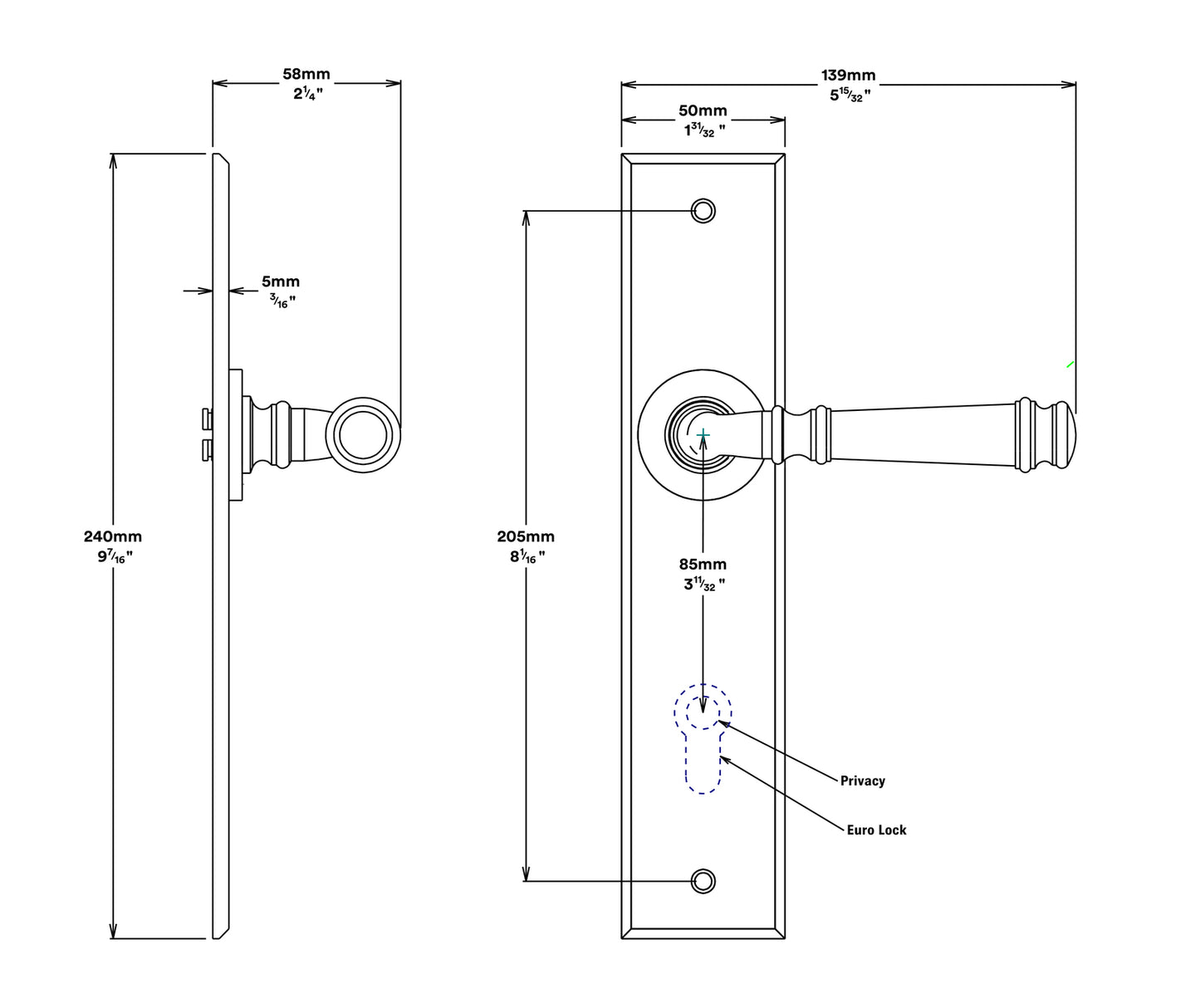 Iver Verona Door Lever Handle on Chamfered Backplate Entrance Kit Key/Key