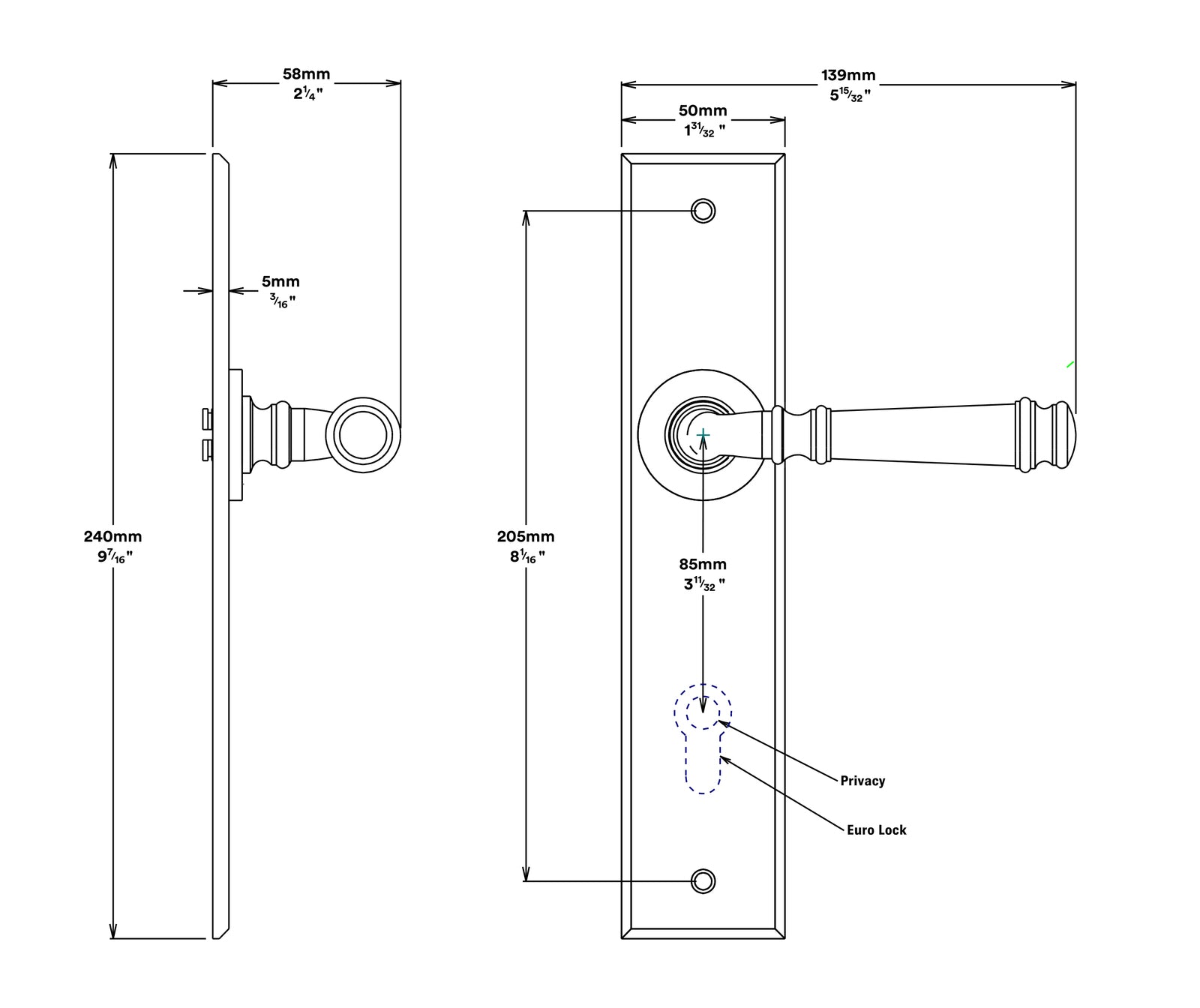 Iver Verona Door Lever Handle on Chamfered Backplate Entrance Kit Key/Key
