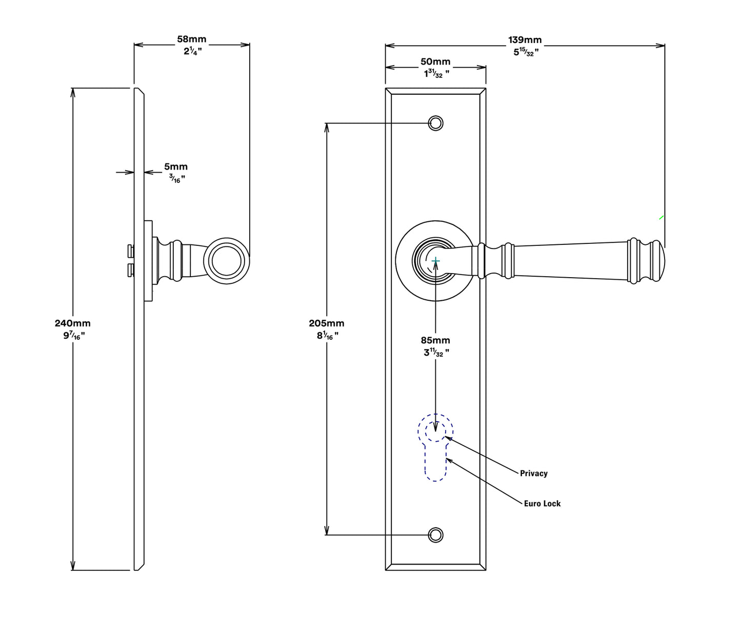 Iver Verona Door Lever Handle on Chamfered Backplate Entrance Kit Key/Thumb