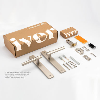 Iver Verona Door Lever Handle on Chamfered Backplate Passage Kit - Available in Various Finishes