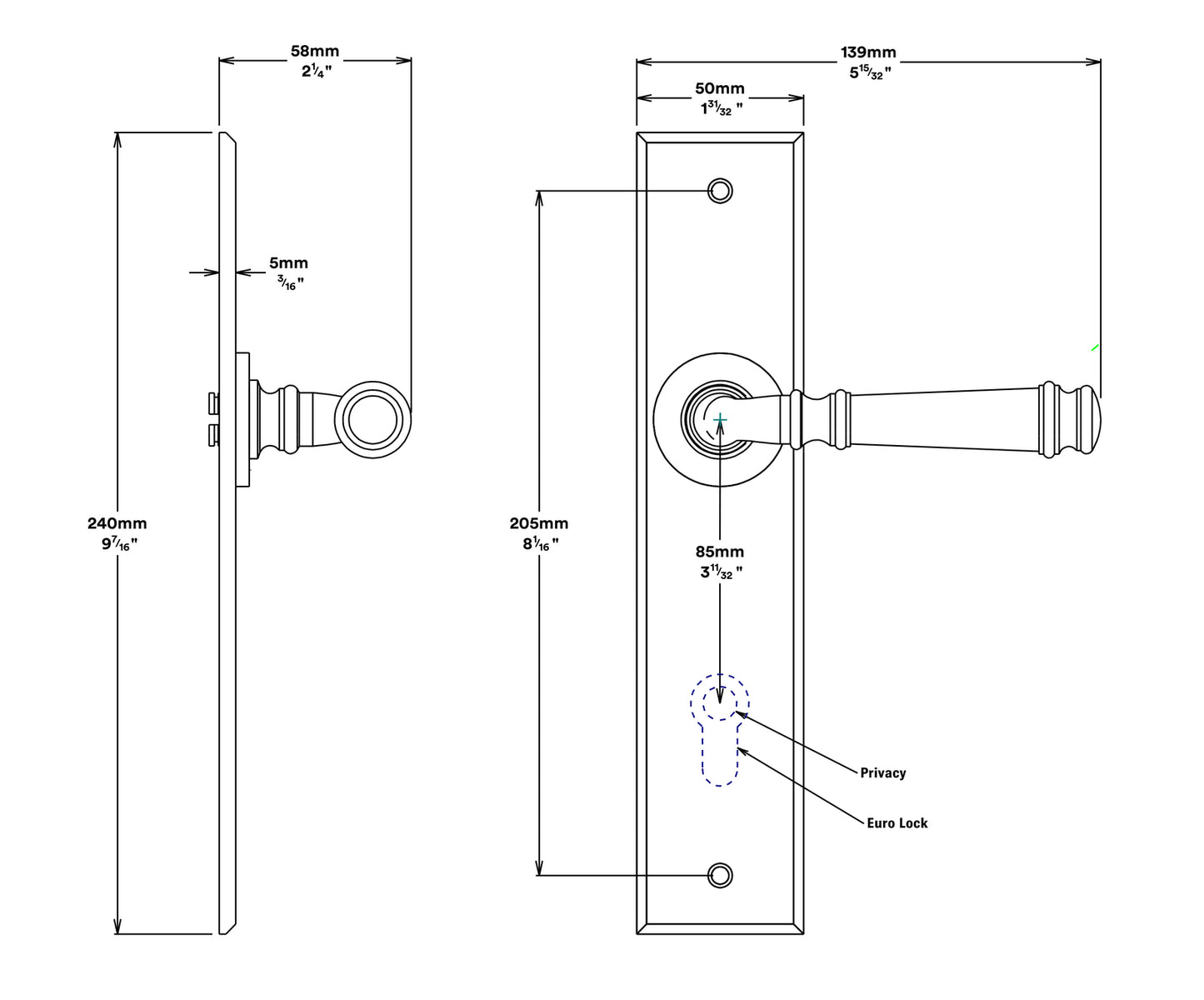 Iver Verona Door Lever Handle on Chamfered Backplate Passage Kit - Available in Various Finishes
