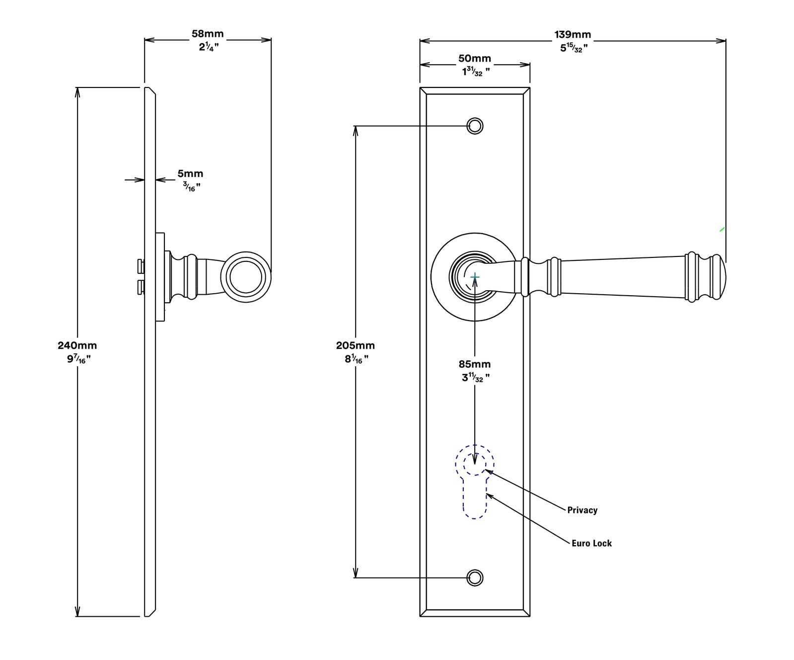 Iver Verona Door Lever Handle on Chamfered Backplate Passage Kit - Available in Various Finishes