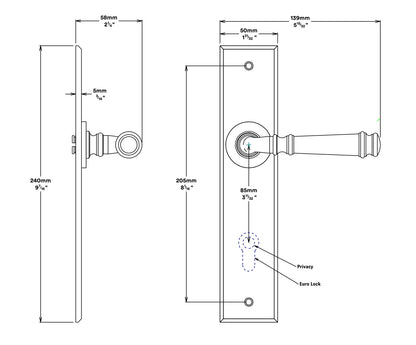 Iver Verona Door Lever Handle on Chamfered Backplate Passage Kit - Available in Various Finishes