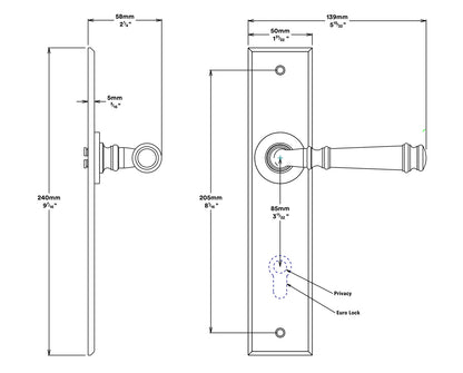 Iver Verona Door Lever Handle on Chamfered Backplate Privacy Kit - Available in Various Finishes