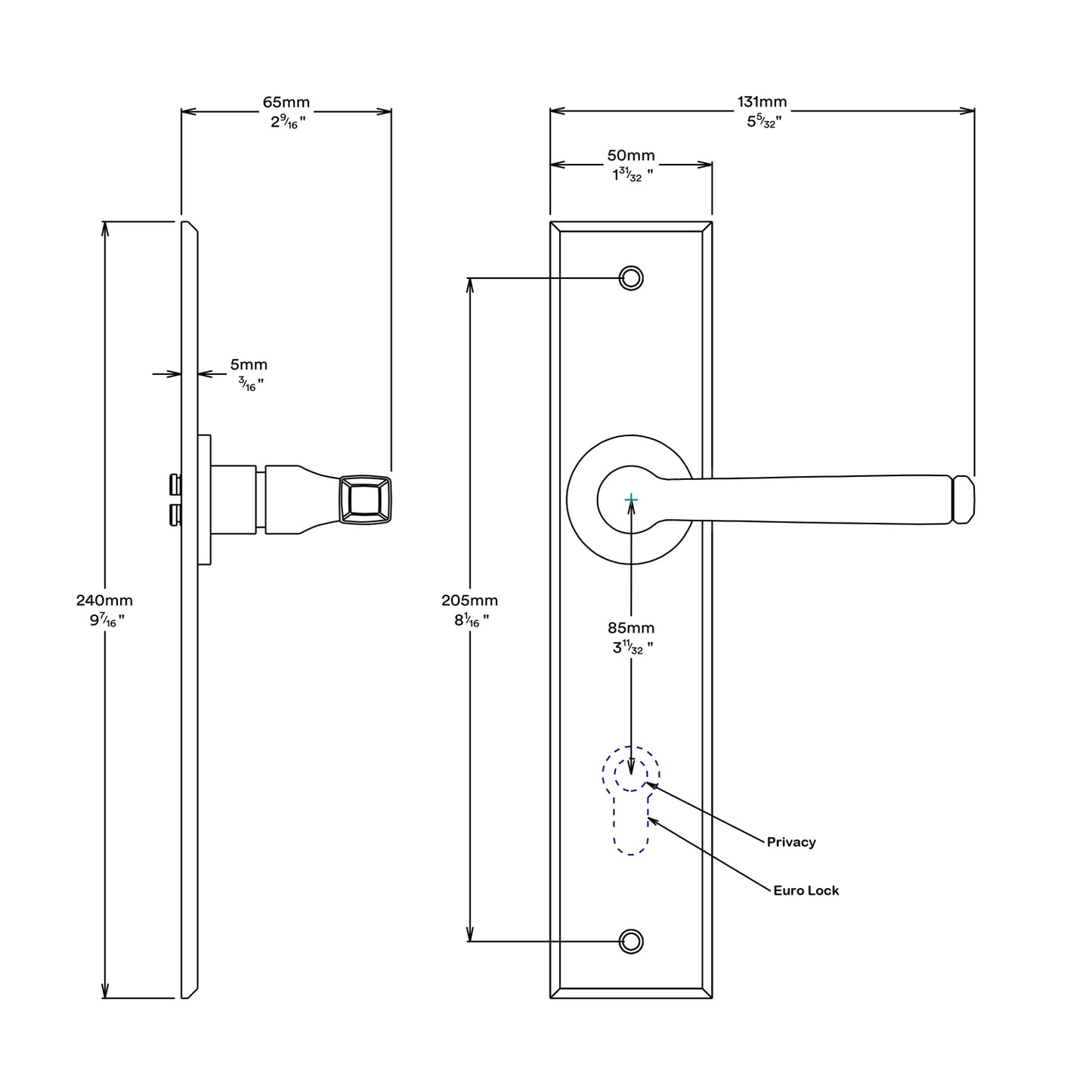 Iver Annecy Door Lever Handle on Chamfered Backplate Entrance Kit Key/Key