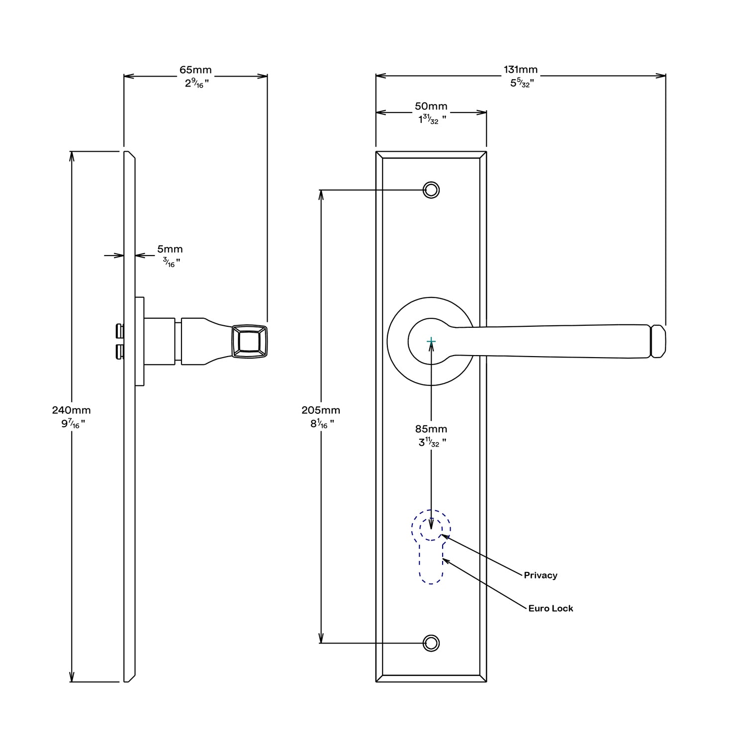 Iver Annecy Door Lever Handle on Chamfered Backplate Entrance Kit Key/Key