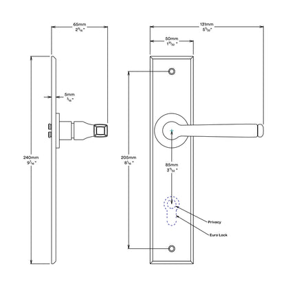 Iver Annecy Door Lever Handle on Chamfered Backplate Entrance Kit Key/Thumb