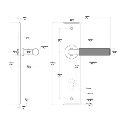 Iver Brunswick Door Lever Handle on Chamfered Backplate Passage Kit - Available in Various Finishes