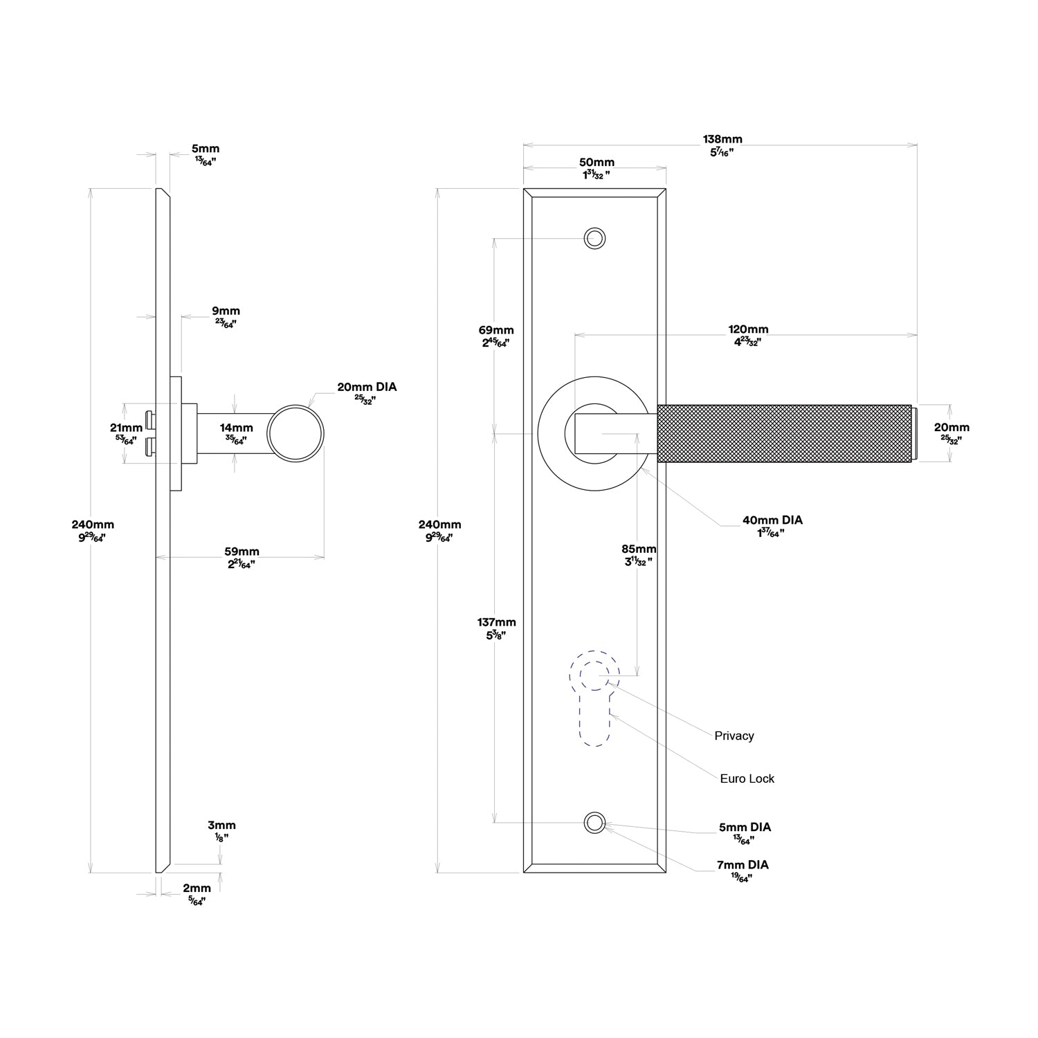 Iver Brunswick Door Lever Handle on Chamfered Backplate Privacy Kit - Available in Various Finishes